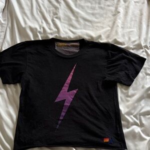Aviator Nation Black Tee with Purple Lightning Bolt Graphic Size XS